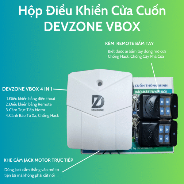 Bộ Điều Khiển Cửa Cuốn Bằng Điện Thoại DEVZONE VBOX Hộp Nhận Cắm Giắc Trực Tiếp Mô Tơ Đóng Mở Cửa