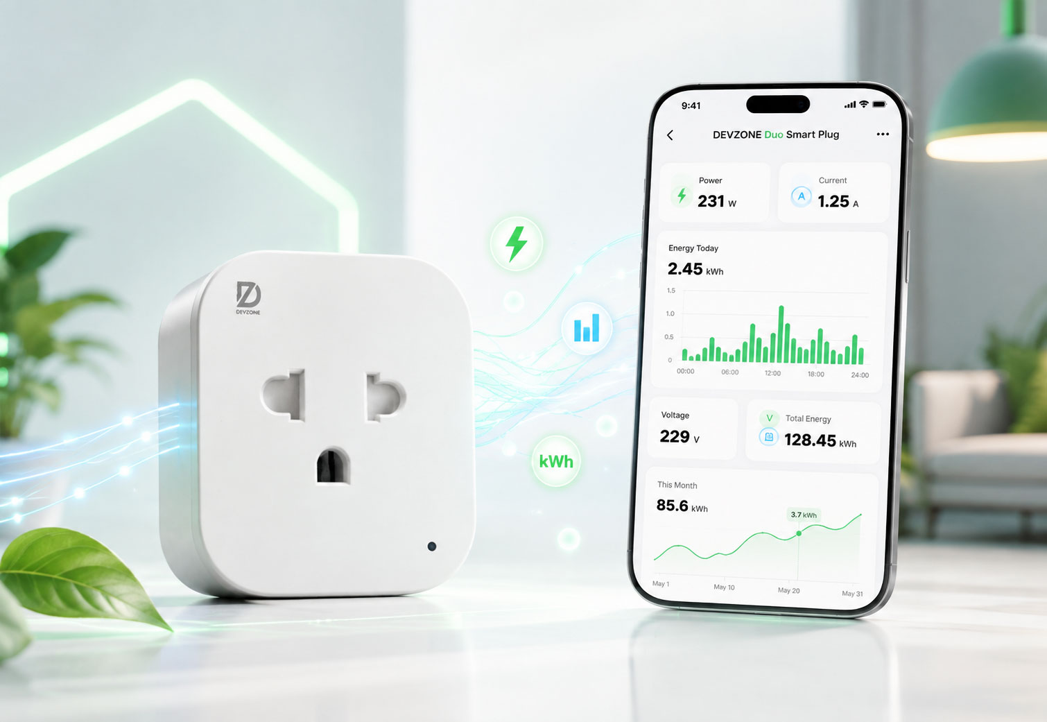 Theo dõi điện năng tiêu thụ trên ổ cắm DEVZONE SPD Duo