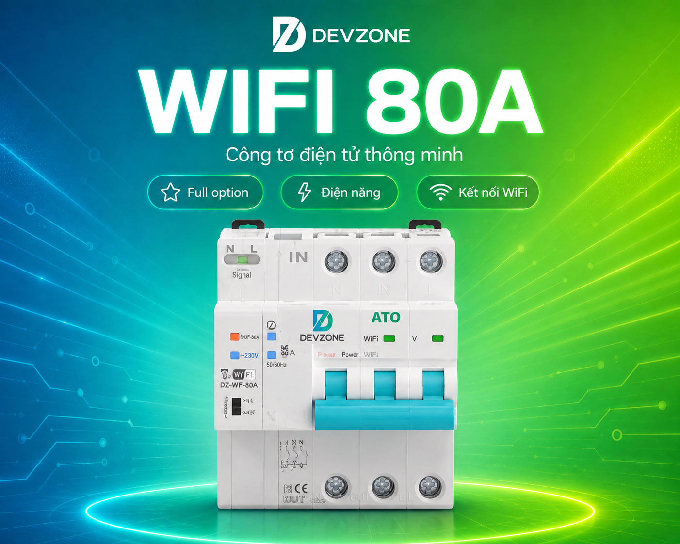 Công tơ điện tử thông minh DEVZONE ATO WiFi 80A