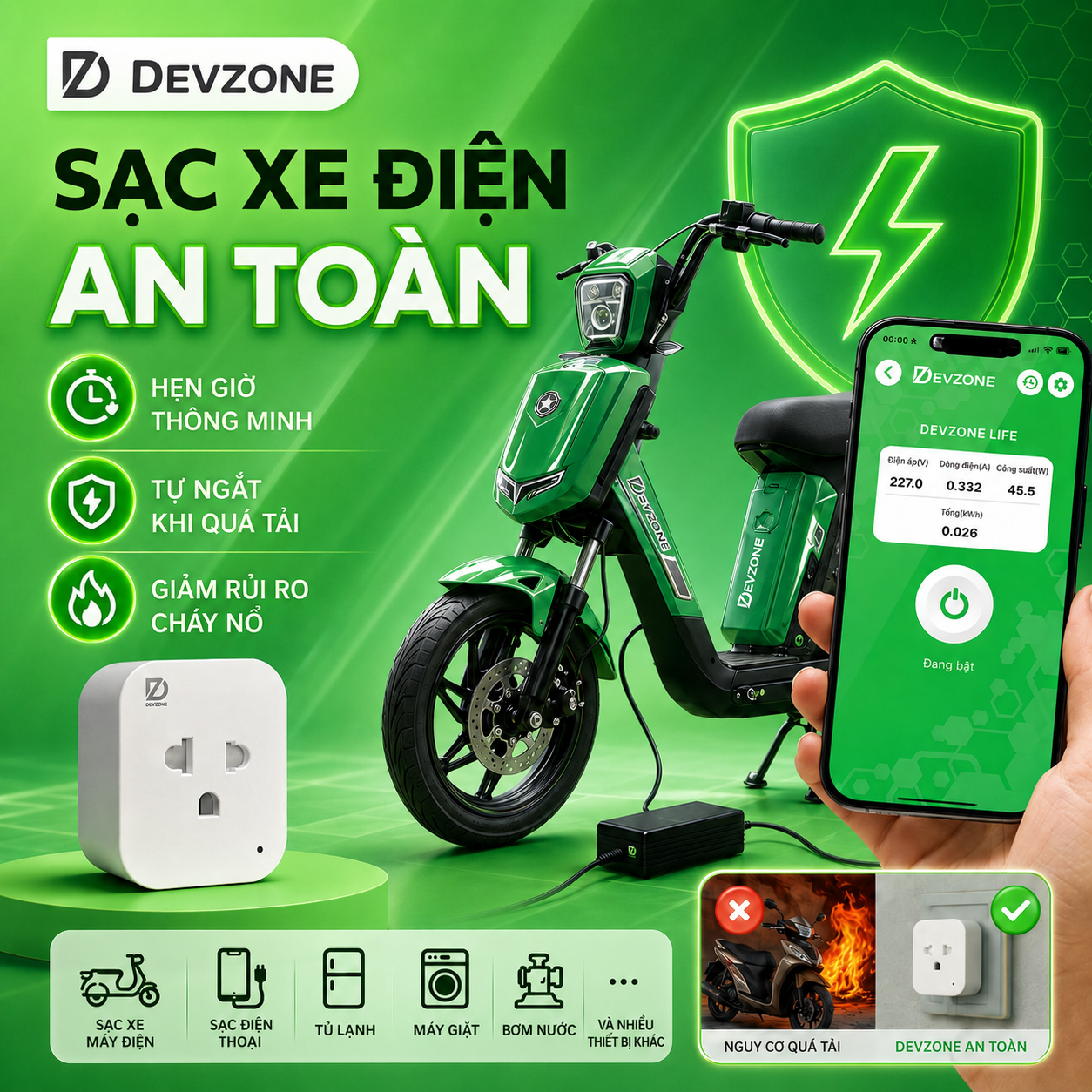 Theo dõi điện năng ổ cắm DEVZONE trên ứng dụng